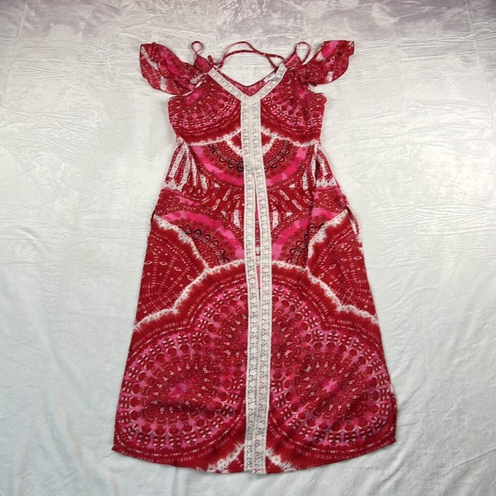 Venus crochet and maxi slit‎ red and white patterned swimsuit cover up dress, 12